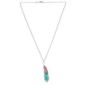 New Artisan Silver Wire Wrapped Teal & Pink Quartz Pendant Necklace